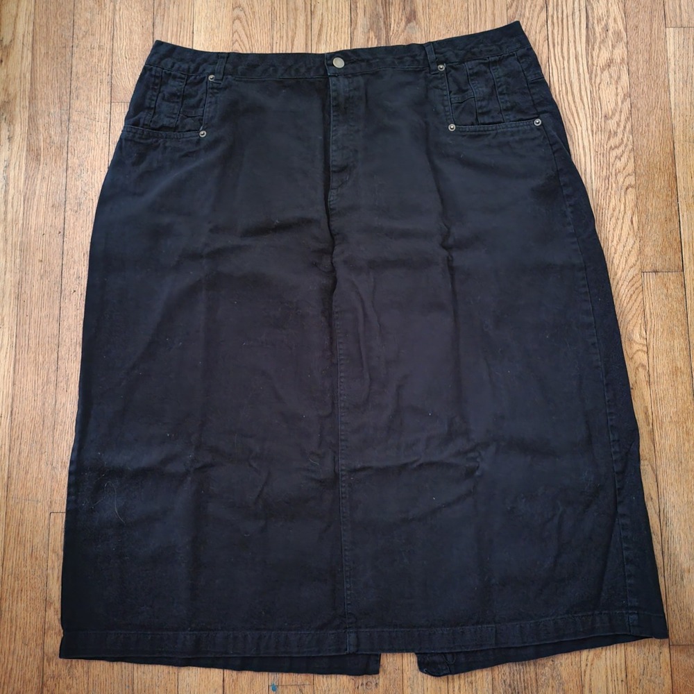 Jessica London Black Jean Denim Cotton Skirt 22 Back Slit Modest Church Western